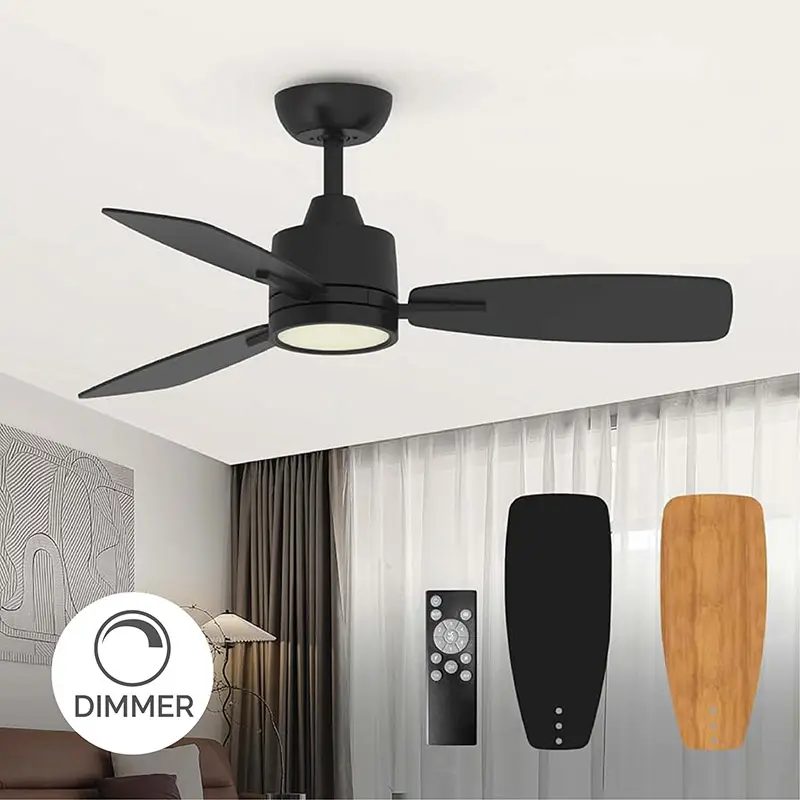 Ventilador de techo con lámpara LED y control DIMERIZABLE - 15W - Negro