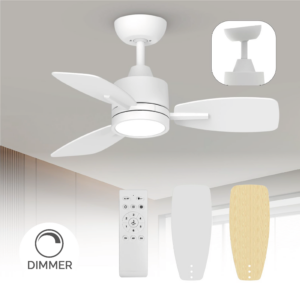 Ventilador de techo con lámpara LED y control - DIMERIZABLE 15W - Blanco